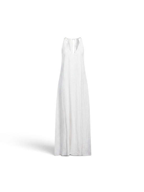 120% Lino Dresses & Skirts - Sleeveless White V-Neck Maxi Dress With Subtle Silver Shine